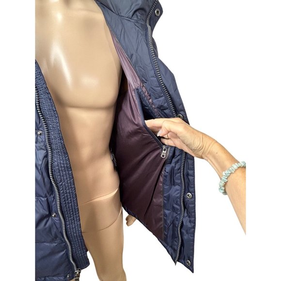 Tommy Hilfiger Men’s Puffer Jacket L Navy Blue Quilted Hooded Zip & Snaps Winter - Picture 15 of 16